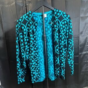 Unique Vibrant Blue and Black Patterned Cardigan
